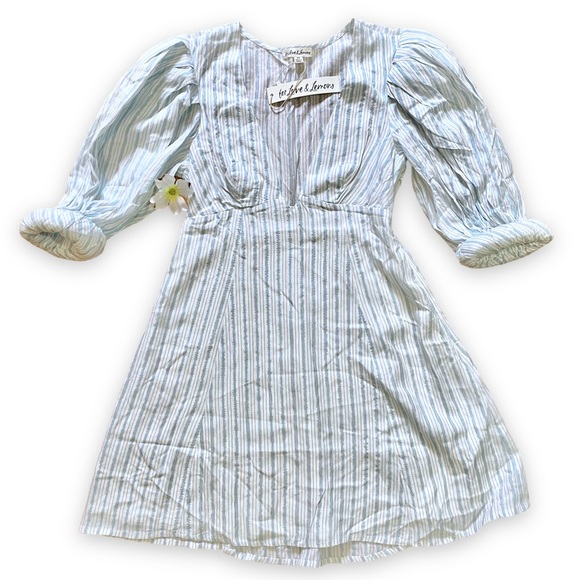 NWT For Love & Lemons Leslie Blue Striped Puff Sleeve Mini Dress - Picture 9 of 16